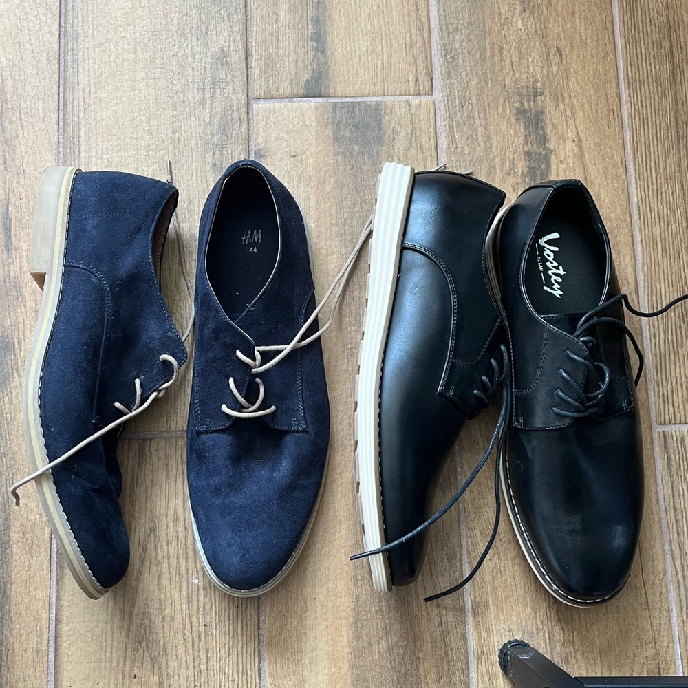 LIKE NEW Men’s Shoes - two pairs, one faux-suede, one vegan leather.